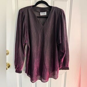TEDDI OF CALIFORNIA Vintage Sheer Metallic Black Pink Shimmer Blouse =SIZE M/L=